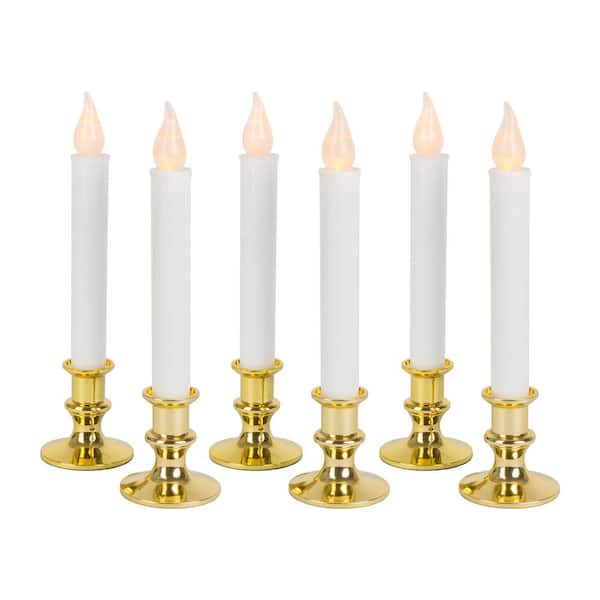 Home Accents Holiday 9 in LED Flickering Candles with Timer - 6-Pack (Gold)