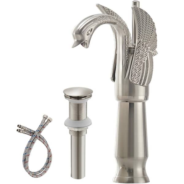 BWE Swan Single Hole Single Handle Bathroom Vessel Sink Faucet With Pop Up Drain in Brushed Nickel