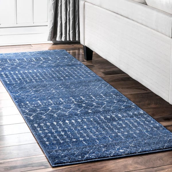 Blythe Modern Moroccan Trellis 3 ft. x 10 ft. Dark Blue Runner Rug
