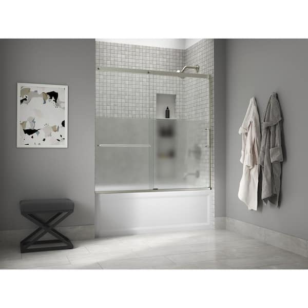 KOHLER Elate 56-60 in. W x 57 in. H Sliding Frameless Tub Door in Anodized Matte Nickel with Crystal Clear Glass