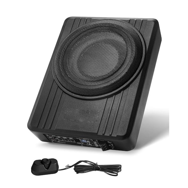 10in. 300W Underseat Car Subwoofer, Slim Powered Subwoofer, Built-in Amplifier, High/Low Level Input & Volume Controller