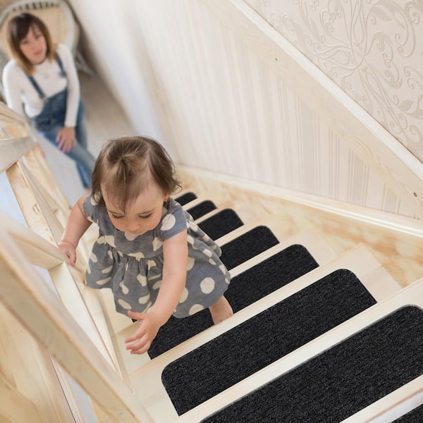 Diego Dark Grey 28 in. x 8.7 in. Solid Non-Slip Rubber Back Stair Tread Cover (Set of 15)