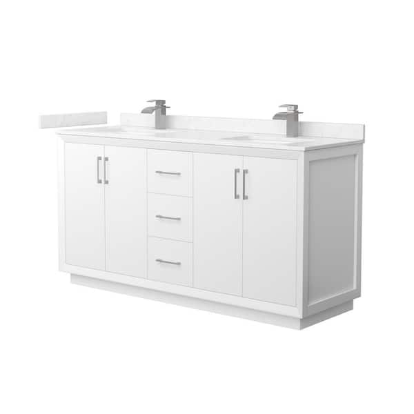 Wyndham Collection Strada 66 in. W x 22 in. D x 35 in. H Double Bath Vanity in White with Carrara Cultured Marble Top