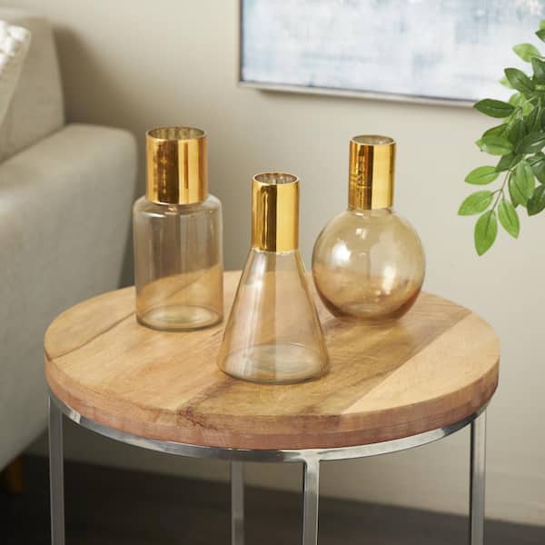 Litton Lane Gold Tinted Glass Decorative Vase with Shiny Round Opening (Set of 3)
