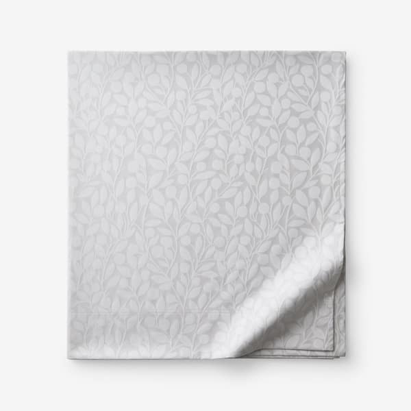 The Company Store Legends Hotel Jacquard Leaf Light Gray Wrinkle-Free Supima Cotton Twin/Twin XL Flat Sheet