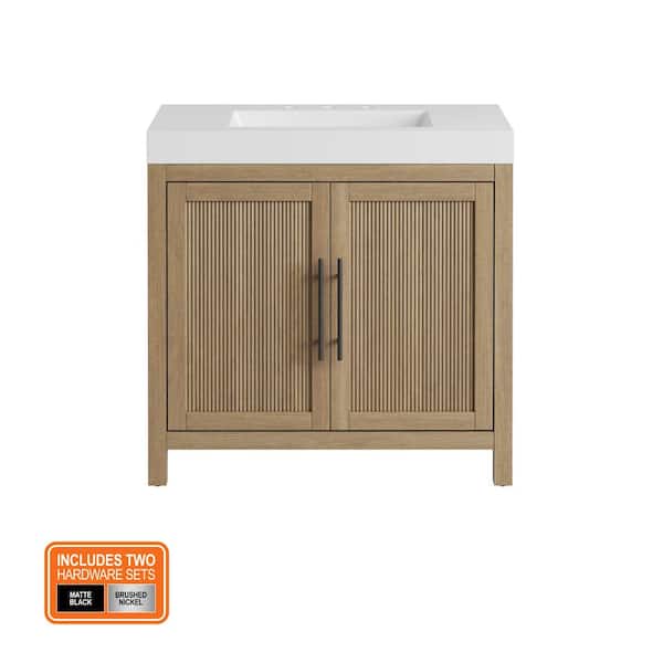 Cargrove 36 in. Single Sink Oak Bath Vanity with White Resin Composite Top (Assembled)