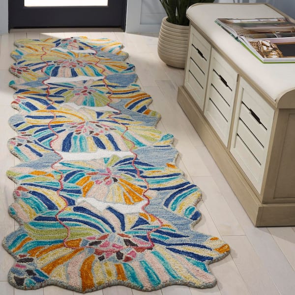 Jardin 2 ft. x 8 ft. Ivory/Blue Abstract Floral Oversized Runner Rug