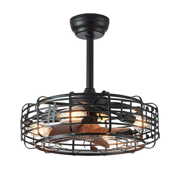 Pacific Core 19.6 in. Indoor 4-Light Black Low Profile Caged Ceiling Fans with Lights with Remote Included