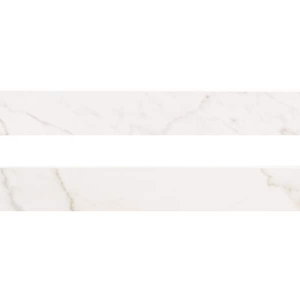 Leonardo Calacatta Lucca Bullnose 3 in. x 24 in. Matte Porcelain Wall Tile trim (36 lin. ft./Case)