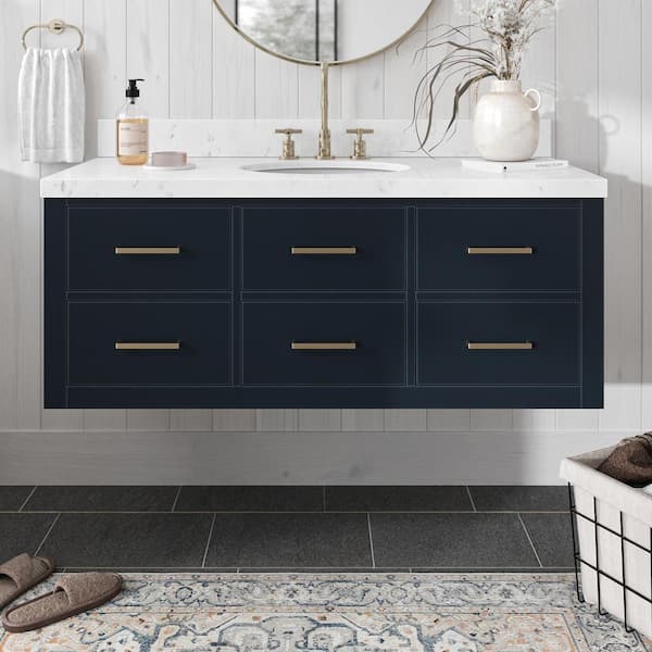 ARIEL Hutton 48.25 in. W x 22 in. D x 19.6 in. H Single Sink Freestanding Bath Vanity in Midnight Blue with Carrara Quartz Top