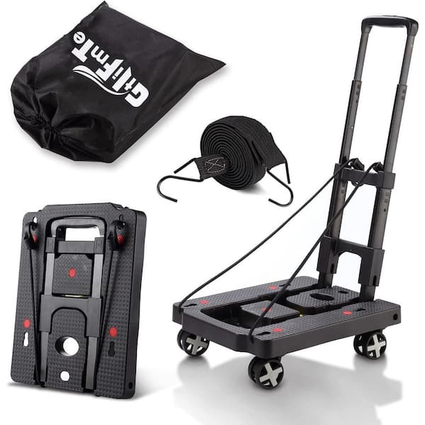 Folding Hand Truck, 4-Wheel 110 lbs. Capacity Dolly Cart with Adjustable Handle for Moving, Travel and Office Use, Black