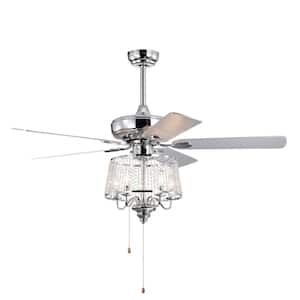 52 in. Smart Indoor Chrome Crystal Ceiling Fan with Integrated LED with Remote Control (Bulb Not Included)