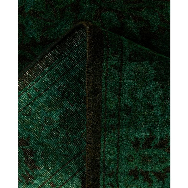 Overdyed Green 3 ft. x 8 ft. Solid Wool Indoor Runner Rug
