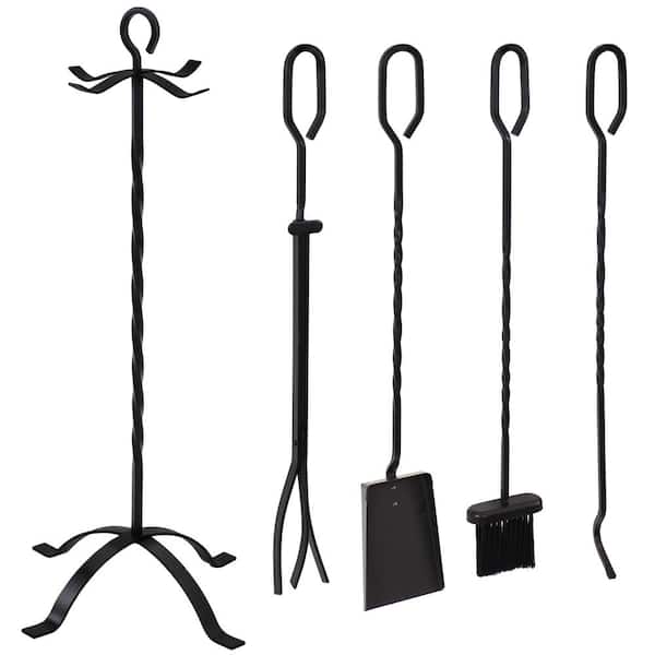 Sunnydaze Steel 5-Piece Fireplace Tool Set with Stand