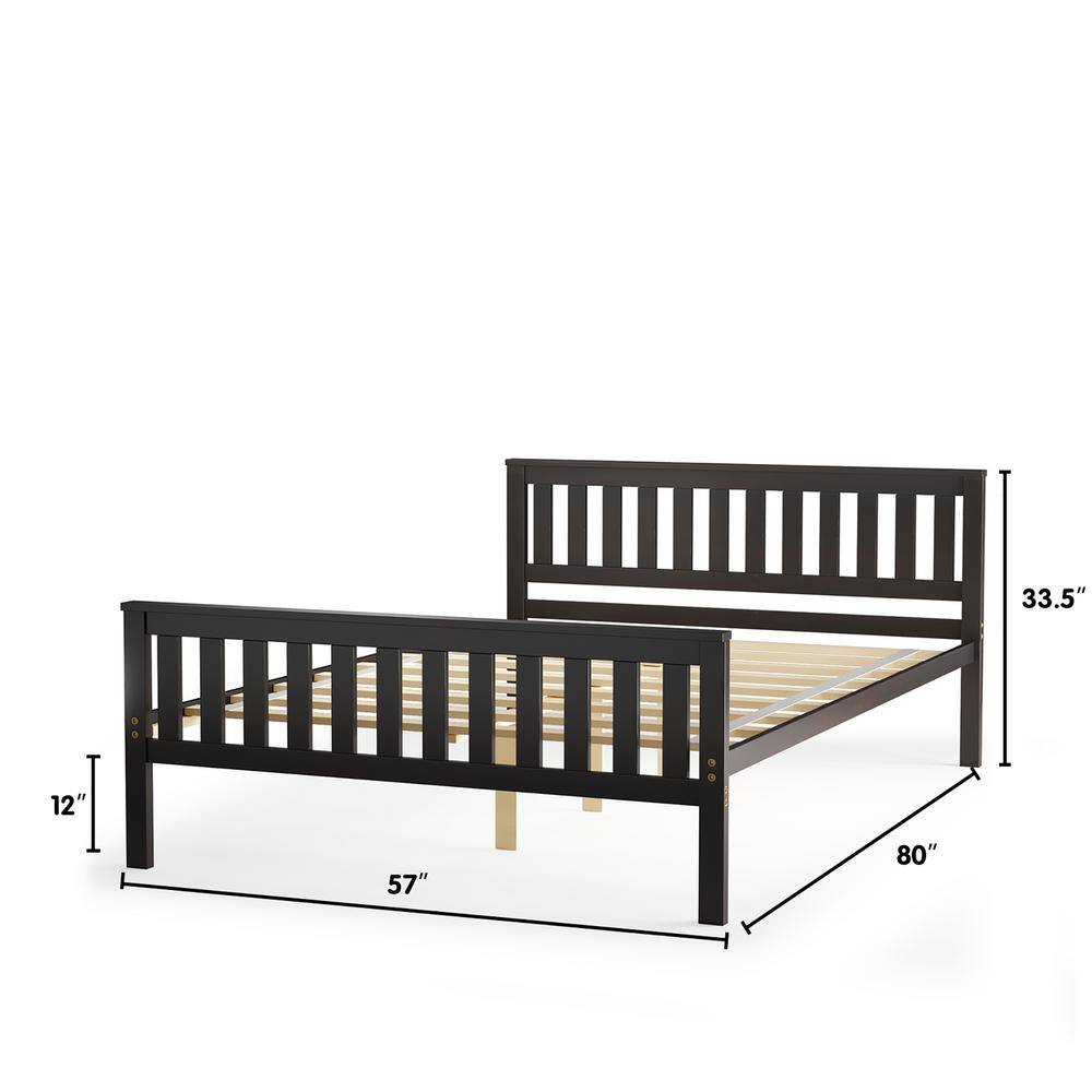 Espresso Full Double Wood Platform Bed with Sturdy Slats