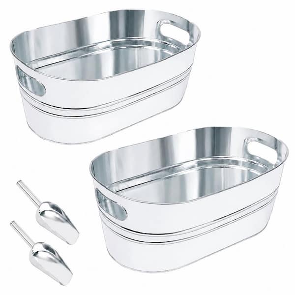 4 Gallon Galvanized Metal Beverage Tub with Carry Handles and 2 Scoops for Parties, Wine and Beer