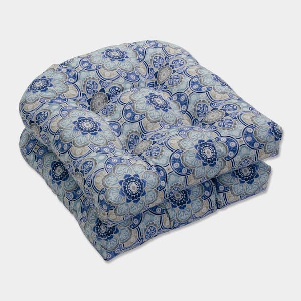 Pillow Perfect 19 x 19 2-Piece Outdoor Dining chair Cushion in Blue/Tan Keyzu