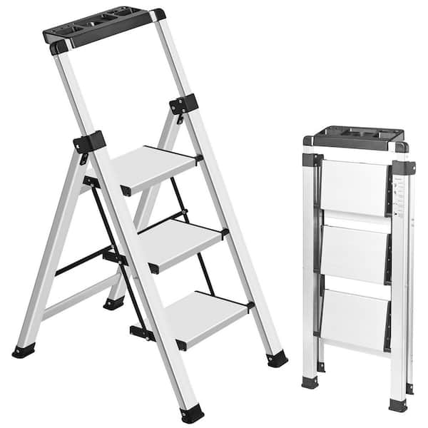 3 Step 3.1 ft. Aluminum Ladder (3.5 ft. Reach), 330 lb. Load Capacity with Retractable Handgrip and Safety Belt