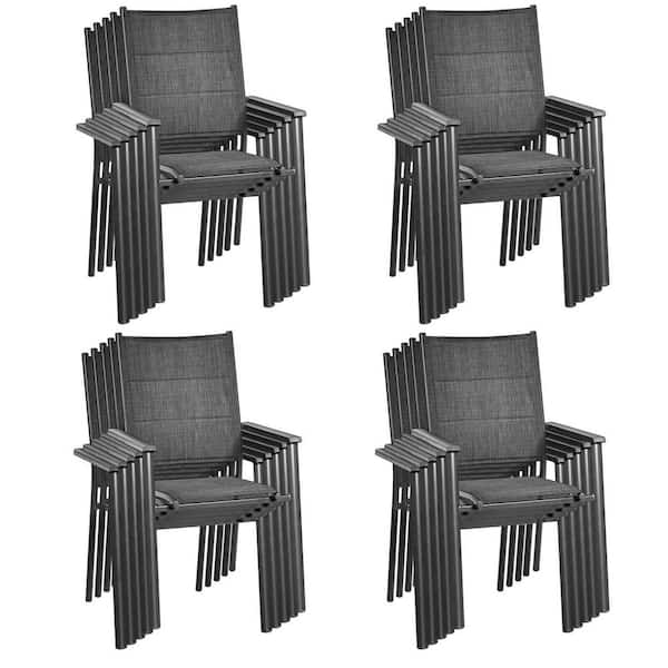 Gymax Stackable Aluminum Patio Dining Chair Armchair with Cotton Padded Seat (20Pieces