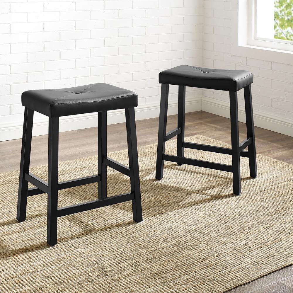 Black Faux Leather Saddle Style Backless Bar Stool