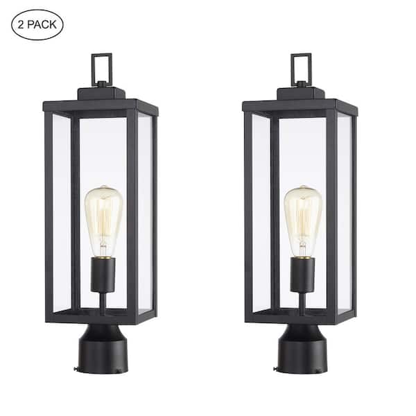 1-light 20.5 in. Black Metal Hardwired Outdoor Weather Resistant Post Light Set with No Bulbs Included (2-Pack)
