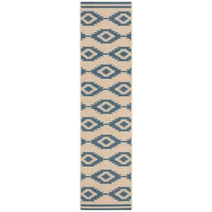 Beach House Blue/Cream 2 ft. x 8 ft. Geometric Indoor/Outdoor Patio  Runner Rug