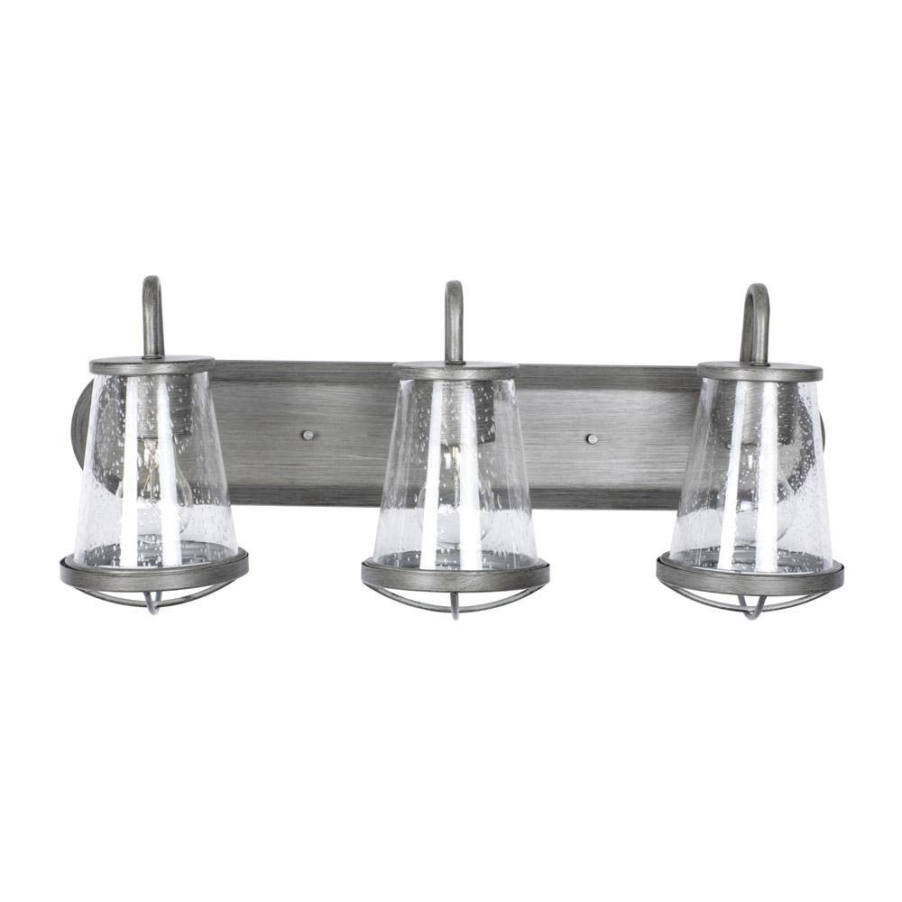 Weathered Iron 24" Bath Bar with Clear Seedy Glass Shades