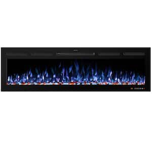 48 in. Smart Electric Fireplace Inserts Recessed and Wall Mounted Fireplace with Remote in Black