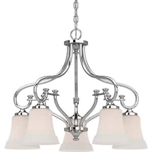 Tes 5-Light Chrome Chandelier with White Frosted Glass Shade