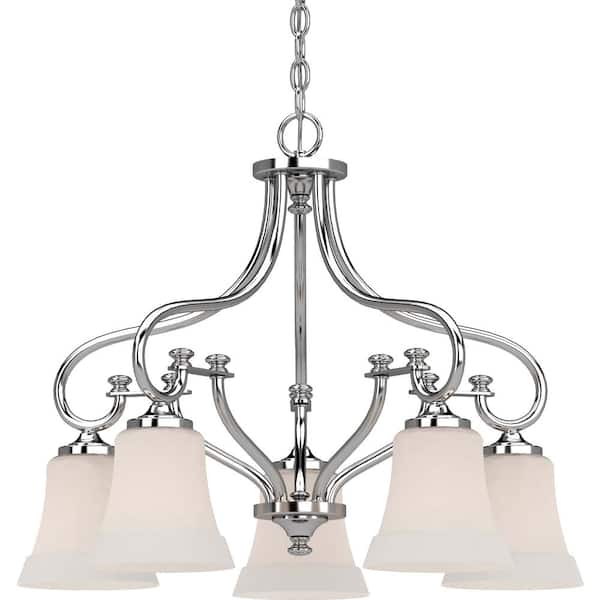 Tes 5-Light Chrome Chandelier with White Frosted Glass Shade