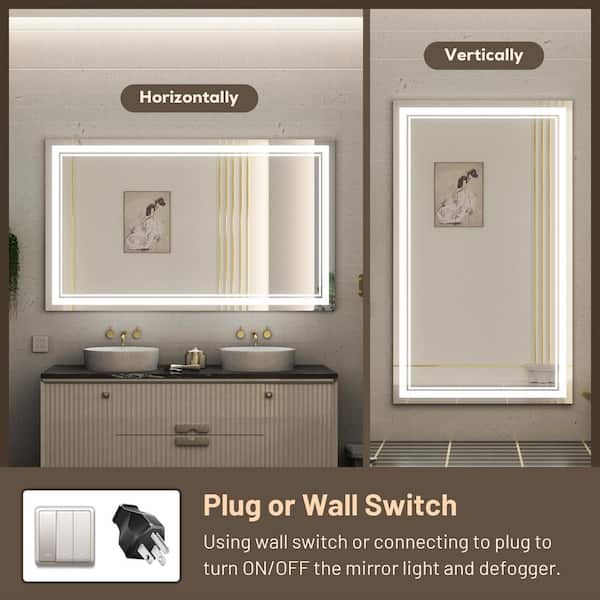 KeonJinn 60 in. W x 36 in. H Rectangular Frameless Anti-Fog