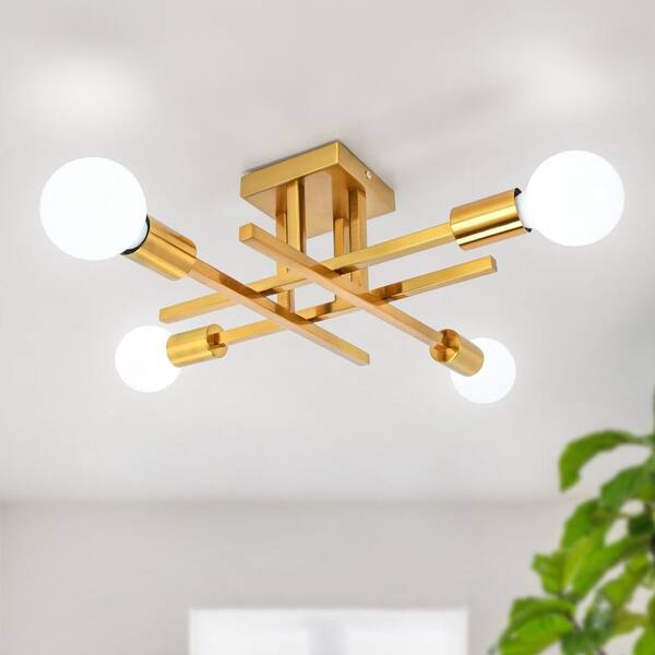 Ceiling light 照明 ゴールド ZJVAIVE 18.11 in. 4-Light Modern Square Antique Brass Dimmable