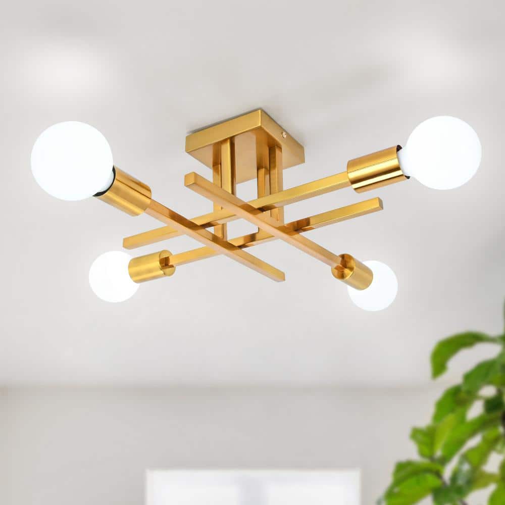KANADEMONO Gold × Glass Ceiling Light 3 ZJVAIVE 18.11 in. 4-Light Modern Golden Semi- Flush Mount