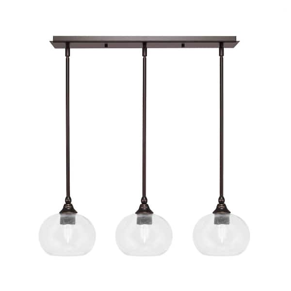 Unbranded Livingston 100-Watt 3-Light Dark Granite Shaded Pendant Light with 7 in. Clear Bubble Glass Shade, No bulbs Included