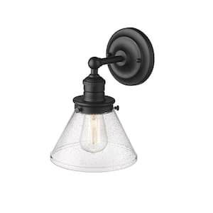 Eyden 7.875 in. 1-Light Matte Black Wall Sconce with Clear Seedy Shade