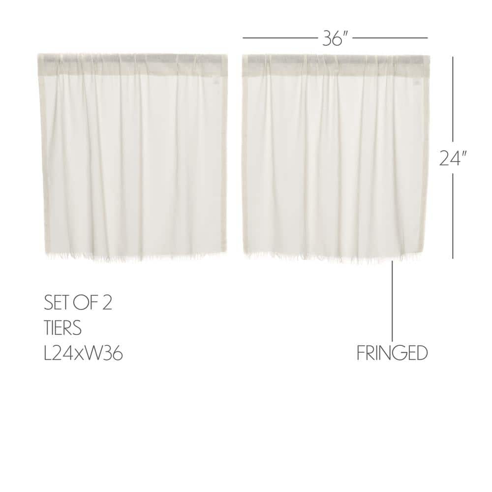 Antique White Cotton Sheer Rod Pocket Kitchen Tier Curtains