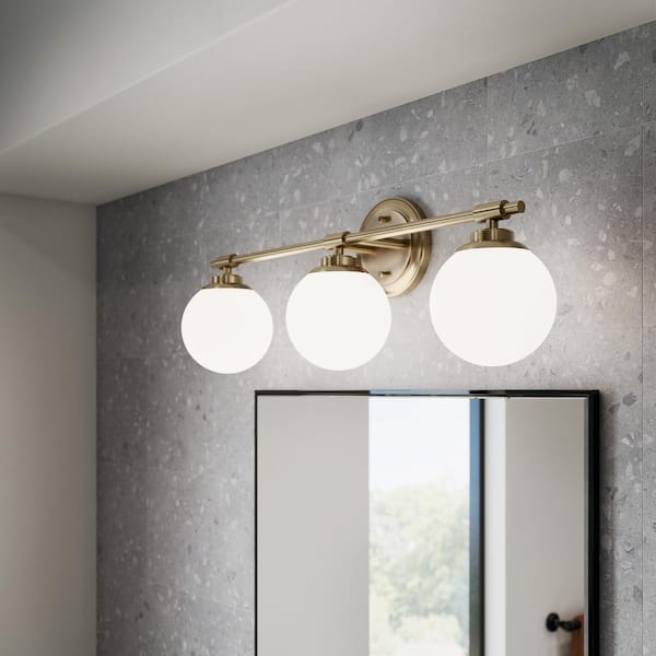 Benno 24.5 in. 3-Light Champagne Bronze Industrial Bathroom Vanity Light with Opal Glass