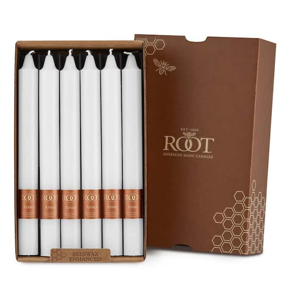 ROOT CANDLES Smooth Arista 9 in. White Unscented Taper Candle (Set of 12)