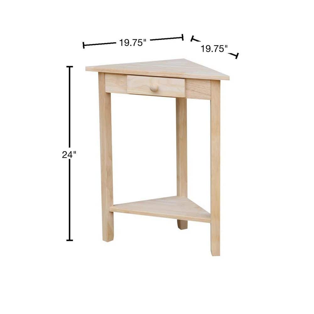 Classic Unfinished Solid Parawood Corner End Table with Storage