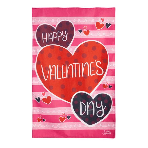 Evergreen Enterprises 2-1/3 ft. x 3-2/3 ft. Happy Valentine's Day Hearts Burlap House Flag