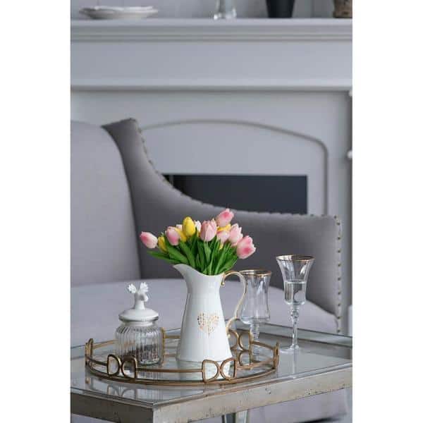 Round Gold and Frosted Glass Decorative Tray with Metal Frame