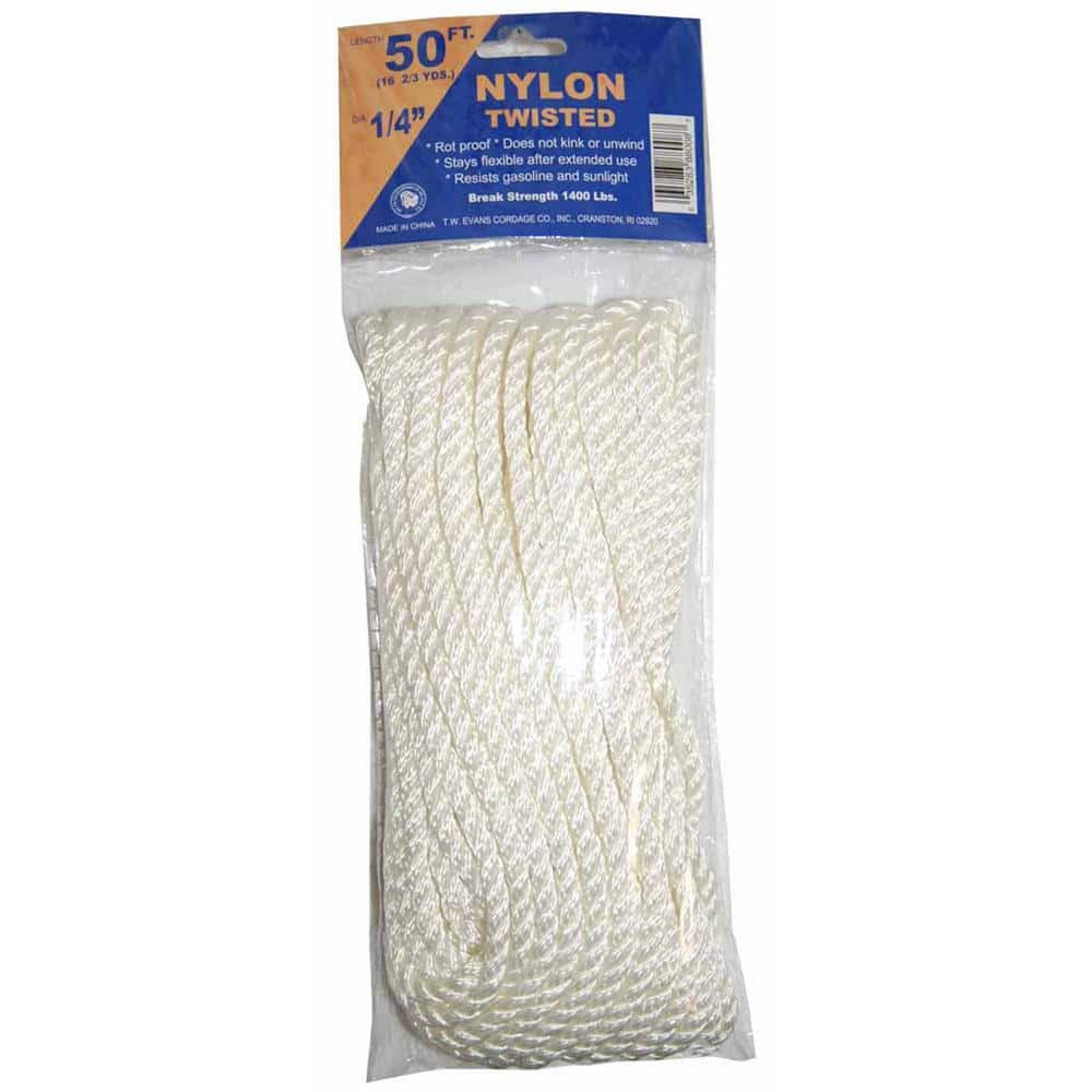 T.W. Evans Cordage 1/4 in. x 50 ft. Twisted Nylon Rope, Whites 88008