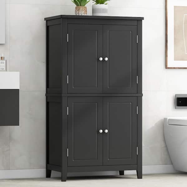 24 in. W x 12 in. D x 43 in. H Black MDF Linen Cabinet with 4-Doors in Black