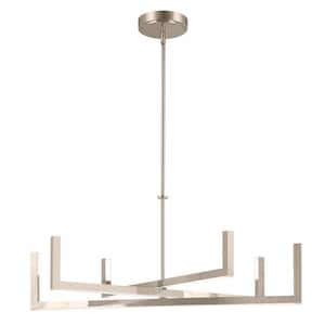 Priam 38 in. 6-Light Integrated LED Polished Nickel Modern Statement Chandelier for Dining Room