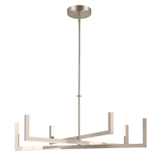 KICHLER Priam 38 in. 6-Light Integrated LED Polished Nickel Modern Statement Chandelier for Dining Room