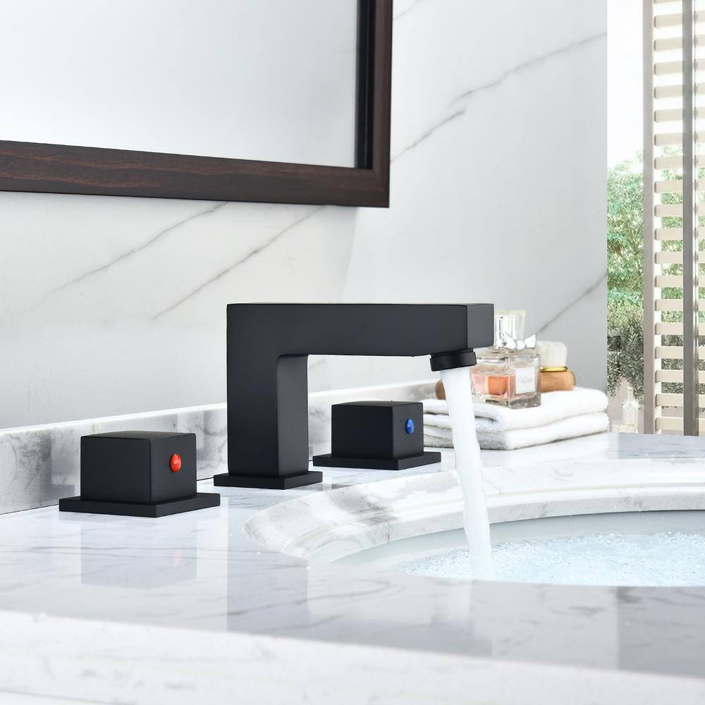 Matte Black Modern Double Handle Widespread Bathroom Faucet