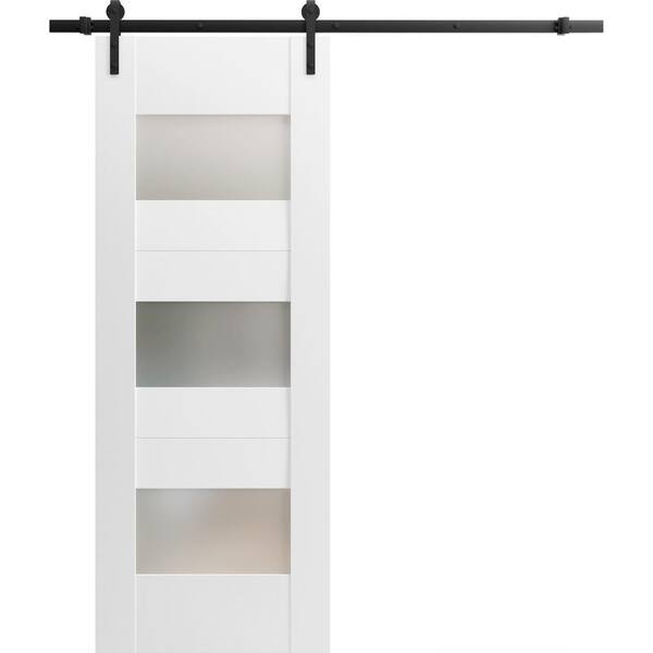VDOMDOORS 28 in. x 84 in. 1 Panel Frosted Glass White Solid MDF Sliding Barn Door with Hardware Kit