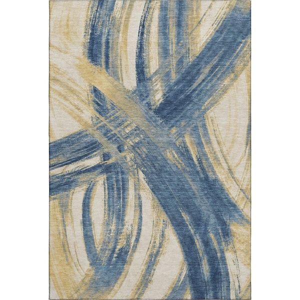 Mayfield Premium Machine Washable Abstract AMF2421 Navy 5 ft. x 7 ft. 6 in. Area Rug