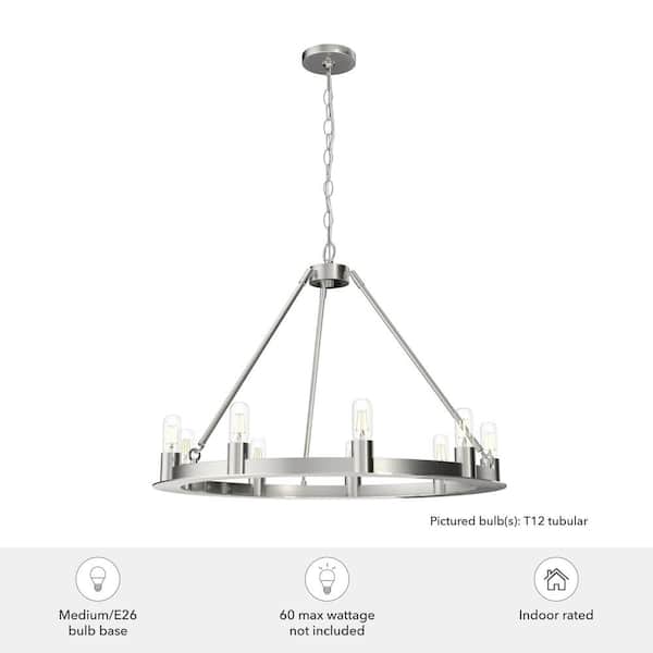 Hunter Saddlewood 9-Light Brushed Nickel Transitional Led Bare Bulb Chandelier