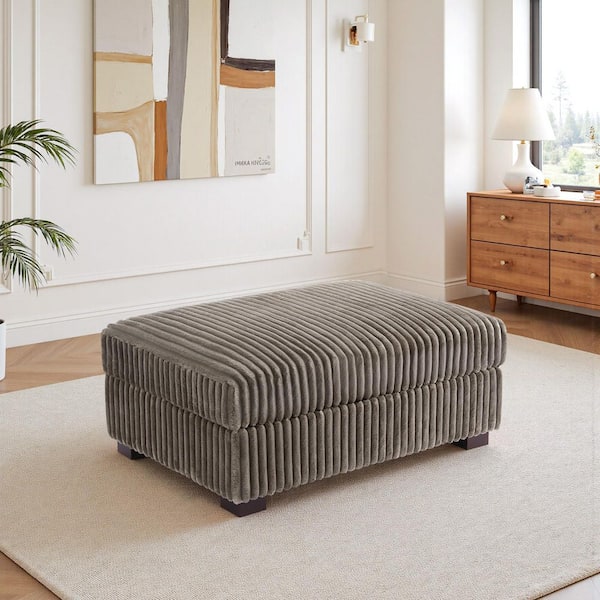 Light Brown Faux Rabbit Fur Polyester Rectangle Accent Ottoman (Set of 1)
